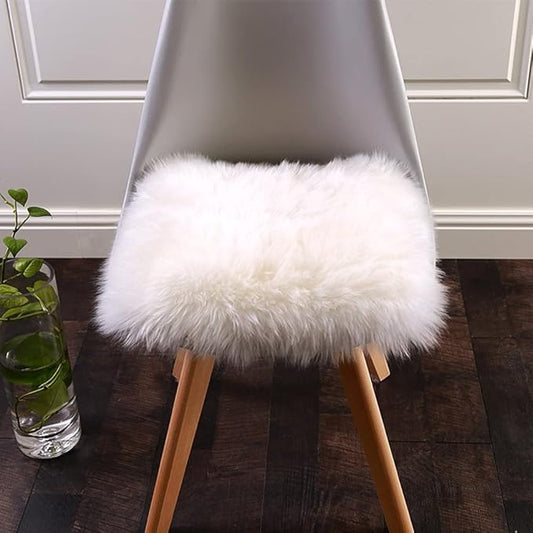 Softlife White Faux Fur Sheepskin Chair Cover 6 PCs Seat Cushion Pad Super Soft Area Rugs for Living Bedroom Sofa Dorm (1.6ft x 1.6ft)