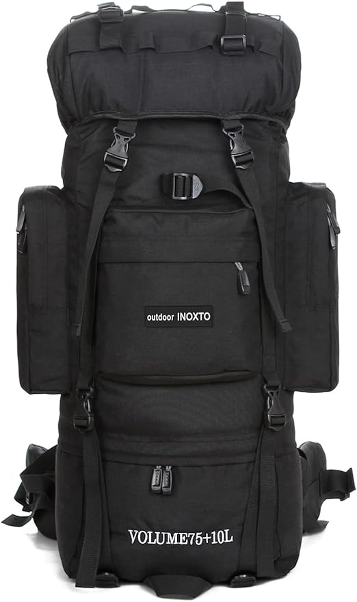 IX INOXTO 85L Lightweight Internal Frame Hiking Backpack for Men Women, Waterproof Travel Camping Backpack with Rain Cover (Black)