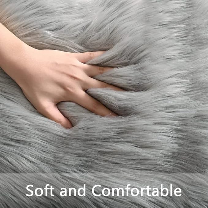 Gray Furry 5x7 Area Rugs for Bedrooms Faux Sheepskin Fur Rug Washable Carpet for Living Room Shag Nursery Rug