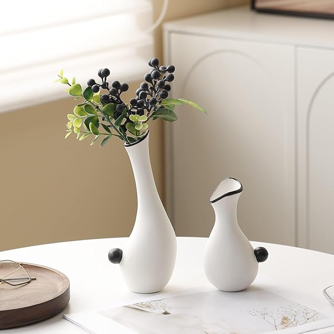 Ceramic Duck Flower Vases Set of 2 - Modern Minimalist Abstract Goose Statues for Home Decor - Cute Small Bud Vase for Centerpieces, Bookshelf, Mantle, Entryway Table(Red)