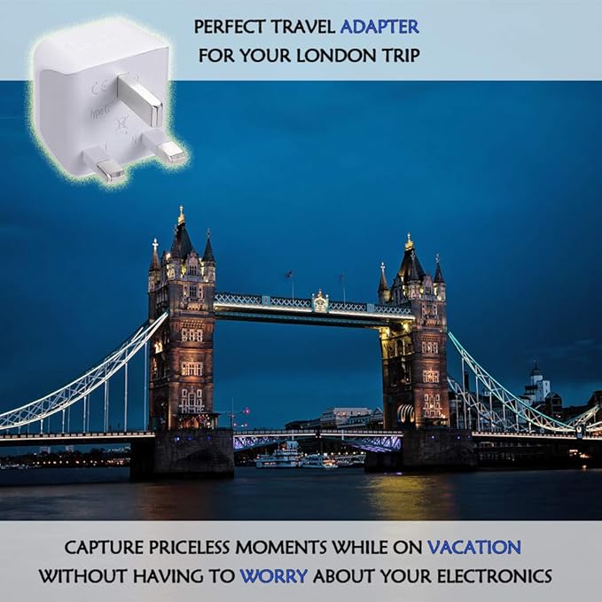 Ceptics UK, Hong Kong, Ireland Travel Adapter Plug - Light Weight - Dual USA Inputs - Type G - Safe Grounded Perfect for Cell Phones, Laptops, Camera (3 Pack) - Ultra Compact - Use in Dubai, Ghana