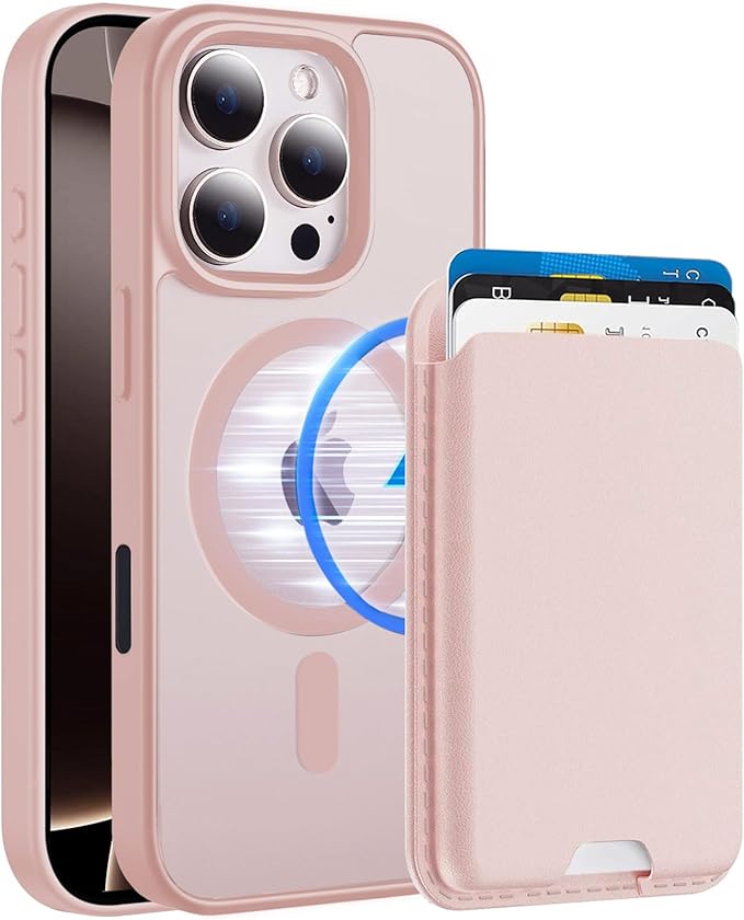 Ntwinro Magnetic for iPhone 16 Pro Case (Compatible with MagSafe) with Detachable Wallet & Card Holder for 3 Cards [RFID Blocking] Military Grade Protective Slim Phone Cover, Pink