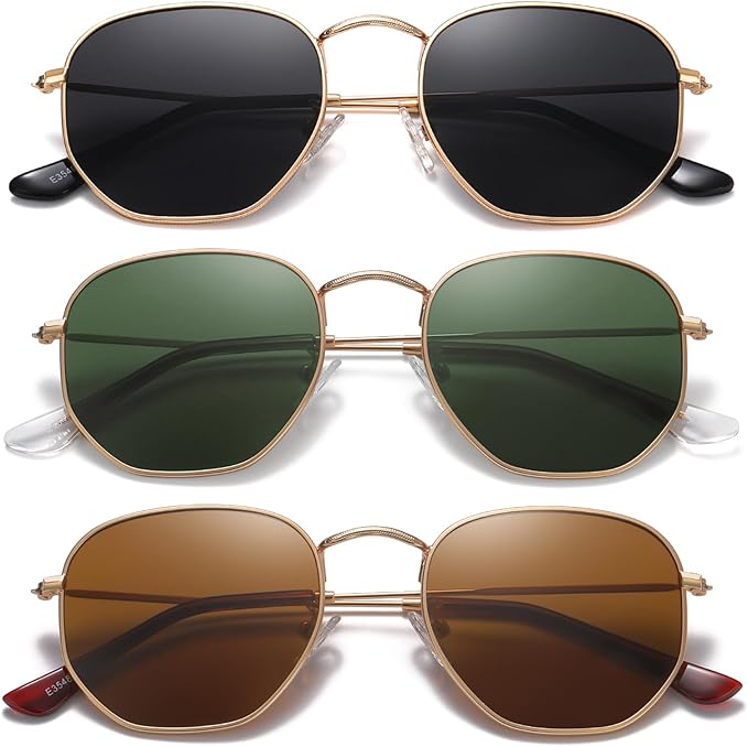 MEETSUN Polarized Hexagon Sunglasses for Women Men Polygon Square Sun Glasses UV400 Protection Metal Frame