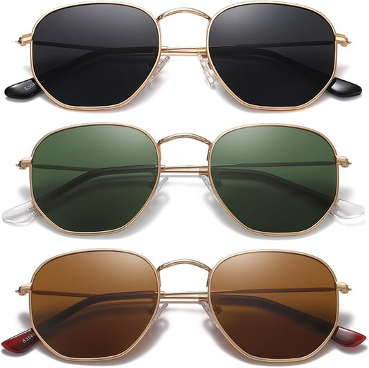 MEETSUN Polarized Hexagon Sunglasses for Women Men Polygon Square Sun Glasses UV400 Protection Metal Frame
