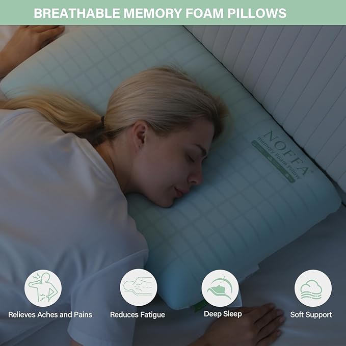 Cooling Memory Foam Pillow, Bed Pillows, Neck Pillow for Sleeping, Memory Foam Pillows for Sleeping Side, Back & Stomach Sleepers, Breathable & Removable Cover, Extra Soft