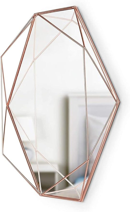 Umbra Prisma Modern Geometric Shaped Oval Mirror Wall Decor for Bedroom, Bathroom, Living, Dining Room, 22.5" Length x 17" Height x 3.75” Width, Copper