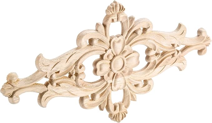 MUXSAM Wood Carved Appliques Furniture Decorative Onlays, 1Pc Unpainted DIY Center Carving Decal for Door Wall Ceiling Cabinet Dresser Mirror Bed Mantel Bench Decoration, 32x16cm/12.6"x6.3"