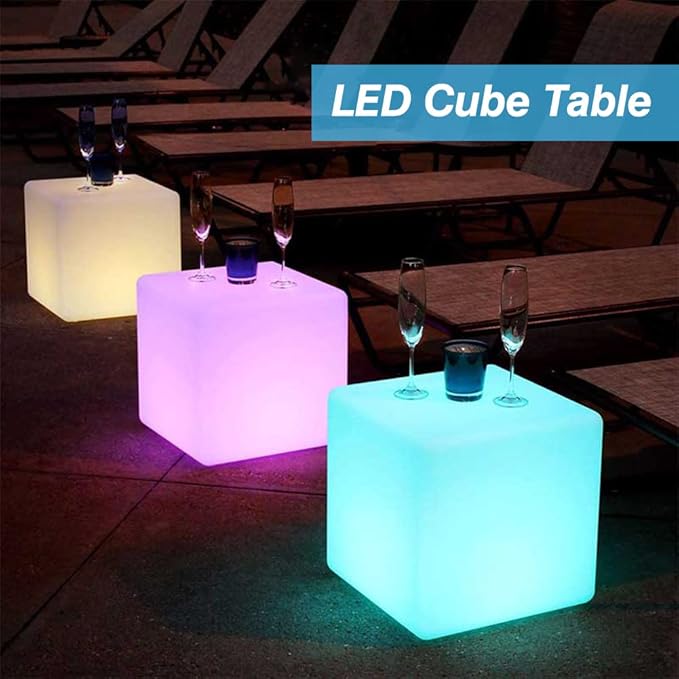YESIE 16-Inch Cordless LED Cube Chair Light,Detachable Easy Charging,Remote Control Side Table,Accent Lava Lamp,16 RGB Colors Tesseract Cube Mood Lamp for Adult