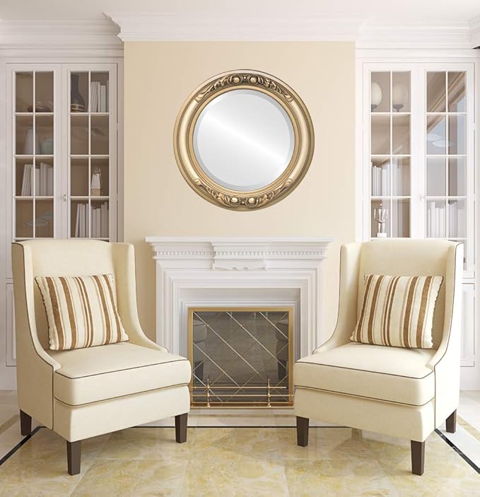 OVALCREST Round Beveled Wall Mirror for Home Decor - Florence Style - Desert Gold - 22x22 Outside Dimensions