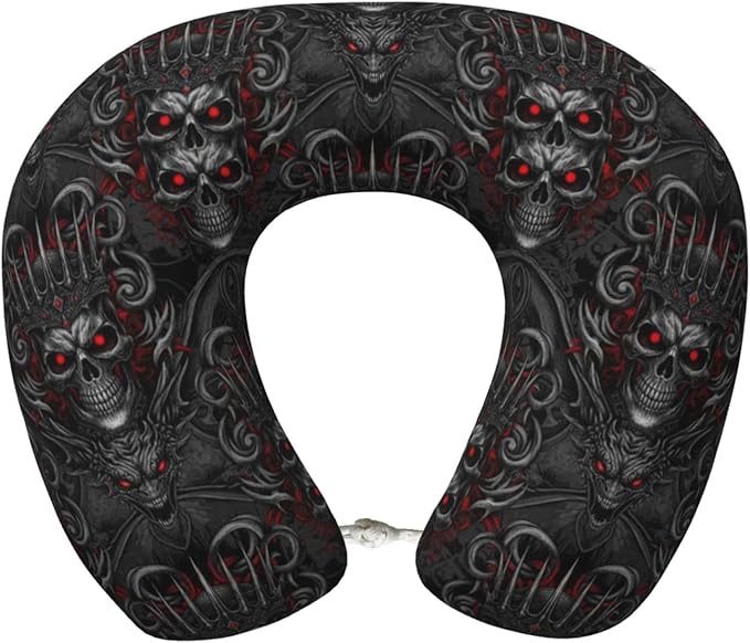 Unique Travel U Shaped Pillows Vintage Skeleton Skull King for Airplanes Car Flight, Comfortable Chin Head Neck Cushion Supporting, Polyester Removable Cover