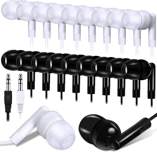 Kanayu 100 Packs Earbuds Bulk Basic Student Earphone Individually Bagged 3.5 mm Headphones for Schools Classrooms Library Teens Gift(Black, White)