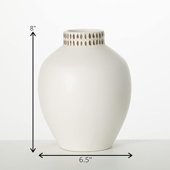 Sullivans Textured 8" Tall Round Vase, Modern Home Decor, White Flower Vase, Vases for Real or Fake Flowers, Living Room, Bedroom, and Office Decor, Decorative Ceramic Vases for Room Decor, (CM3124)