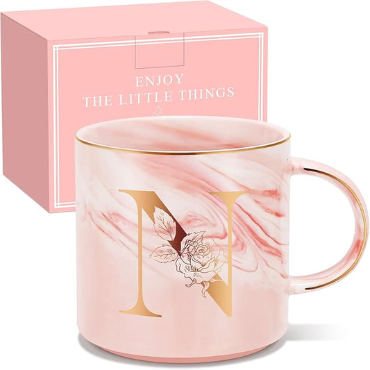 Valentines Day Gifts for Her, Anniversary Birthday Galentines Gifts for Women Mom Grandma Friend Sister Wife Teacher Coworker, Personalized Initial Customized Gift Monogrammed A-Z Coffee Mug 12 OZ(N)