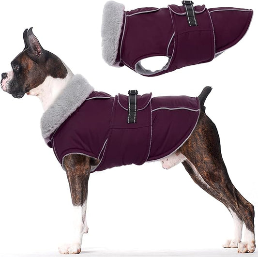 Lelepet Warm Dog Coat Waterproof Dog Jacket for Medium Dogs Reflective Fleece Vest with Adjustable Buckle Hook & Loop Windproof Cold Weather Coats for Small Medium Large Dogs, Dark Purple, M