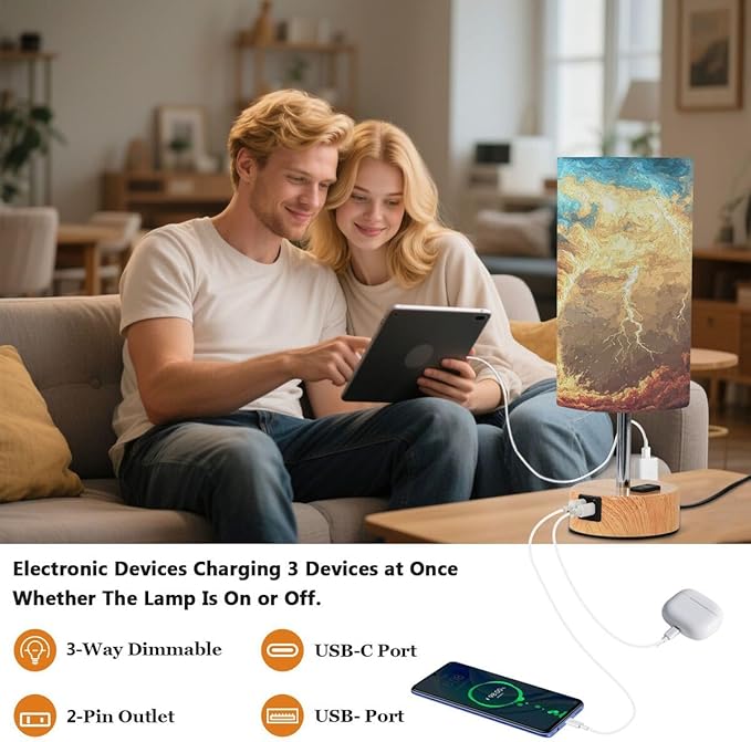 Table Lamp Oil Paint Lightning Tornado Bedroom Living Room Bedside Night Light Dimmable Home Decor 4.8x13.98in