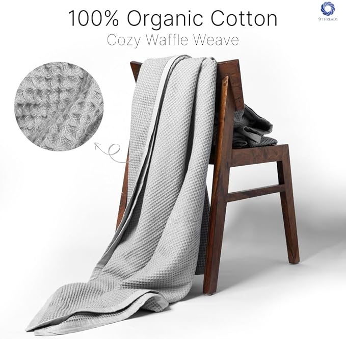 GOTS Certified Organic Cotton Waffle Weave Cozy Throw Blanket, 50"X60", Modern Home Decor, Soft Bed Blanket - Scottish Grey