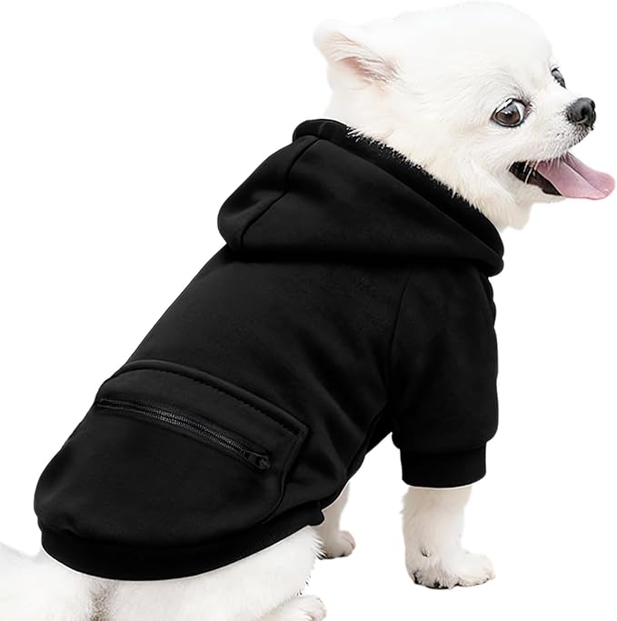 Jecikelon Winter Dog Hoodie Sweatshirts with Pockets Warm Clothes for Small Dogs Chihuahua Coat Puppy Custume Clothing (XX-Small, Y02-Black)