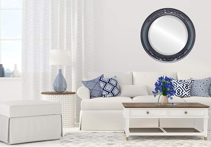 OVALCREST Round Beveled Wall Mirror for Home Decor - Florence Style - Hunter Green - 28x28 Outside Dimensions