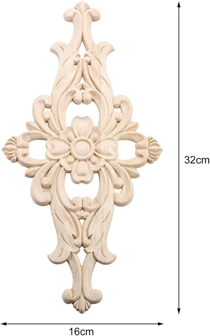MUXSAM Wood Carved Appliques Furniture Decorative Onlays, 4Pcs Unpainted DIY Center Carving Decal for Door Wall Ceiling Cabinet Dresser Mirror Bed Mantel Bench Decoration, 32x16cm/12.6"x6.3"
