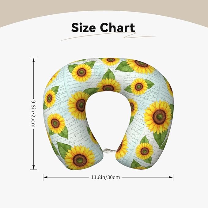 Funny Neck Pillow Support for Car Flight Rest Vintage Sunflower, Memory Foam U Shaped Decor Head Cushion for Home Outdoors Travel