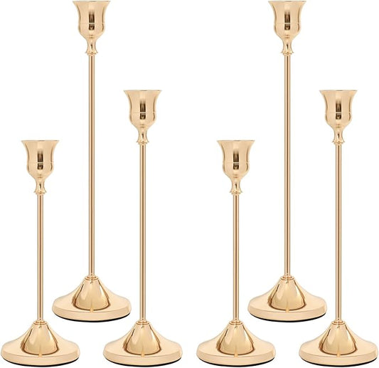 Candlestick Holders 6 PCS, Metal Taper Candle Holder, Gold Candle Holders for Pillar Candles, Vintage Dining Table Centerpiece Decorations for Wedding Party Christmas Halloween Decor