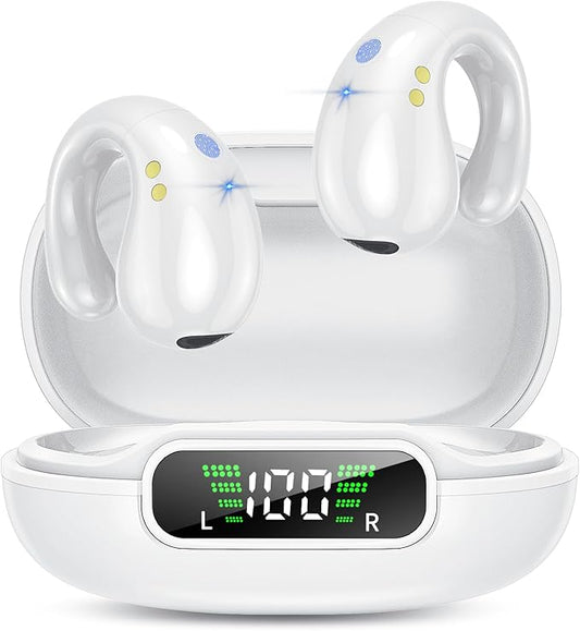 Wireless Earbuds, 2023 Bluetooth 5.3 Clip Ear Earbuds in Ear 10mm Drivers Wireless Ear Buds 36h deep bass Stereo Bluetooth Earphones Built in enc mic, White