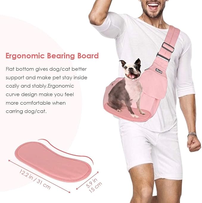 SlowTon Dog Carrier Sling - Hard Bottom Support Dog Carriers for Small Dogs with Adjustable Padded Shoudler Strap, Dog Purse for Puppy Cat Pet with Drawstring Opening Storage Zipper Pockets (Peach)