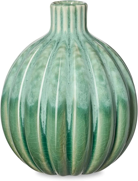 Torre & Tagus 5" Reactive Glaze Ceramic Green Bud Vase - Mint Green Two-Tone Handmade Textured Vases for Home Decor & Flowers as Small Decorative Accents for Coffee Table & Shelf (Allium 5 Inch Vase)