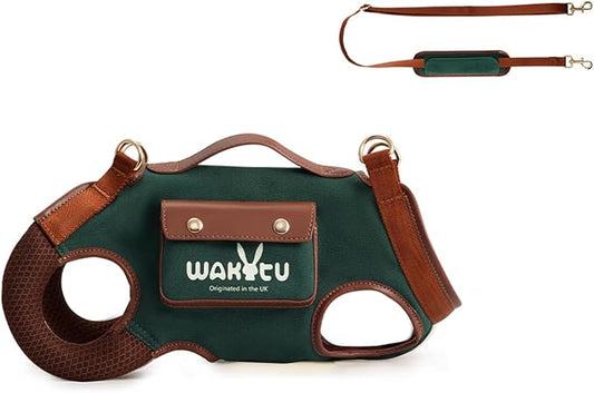 Wakytu Dog Lift Harness Dog Carrier Dog VES Harness Adjustable Dog Leash with Small Puppy Treat Bag（Green,L）