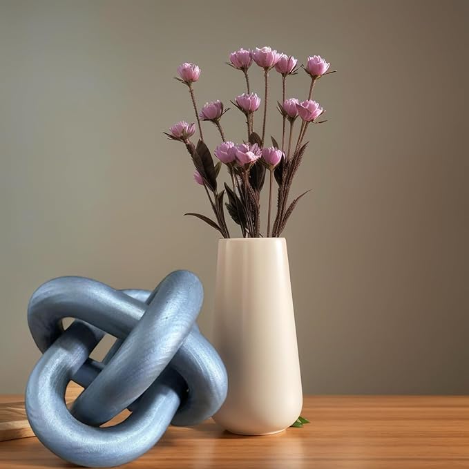 Wood Knot Chain Link Decor - 3 Link Boho Wooden Hand Carved Decorative Wooden Links Knots for Coffee Table Entryway Modern Farmhouse Shelf Decoration (Sliver)