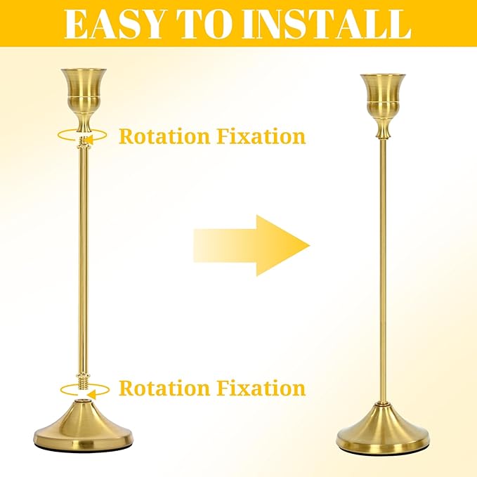 Candlestick Holders 15 PCS, Metal Taper Candle Holder, Brass Gold Candle Holders for Pillar Candles, Vintage Dining Table Centerpiece Decorations for Wedding Party Christmas Halloween Decor