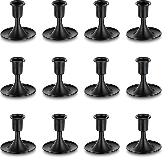 Black Candlestick Candle Holders for Taper ：12 PCS Romadedi Candle Stick Holder Set Vintage Table Centerpiece Halloween Decoration Wedding Christmas Fireplace Mantel Home Deocr