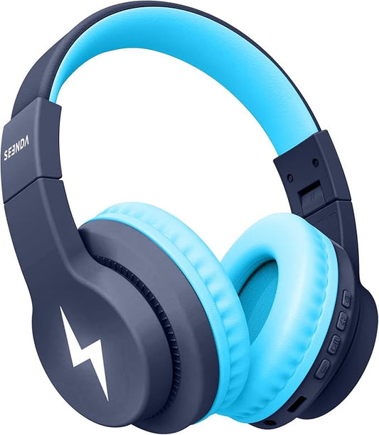 seenda Kids Bluetooth Headphones, JCH-01 Kids Wireless Headphones for School, 85/94dB Volume Limited, 45H Playtime, 3 Lighting Modes, Built-in Mic Headset with Aux Cord for iPad/Tablet, Dark Blue