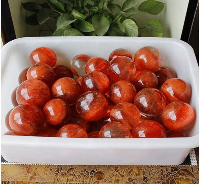 Natural Red Melting Healing Crystal Gemstone Sphere Ball for Reiki Balancing Meditation Energy Home and Office Decoration (6cm, Artificial Crystal)