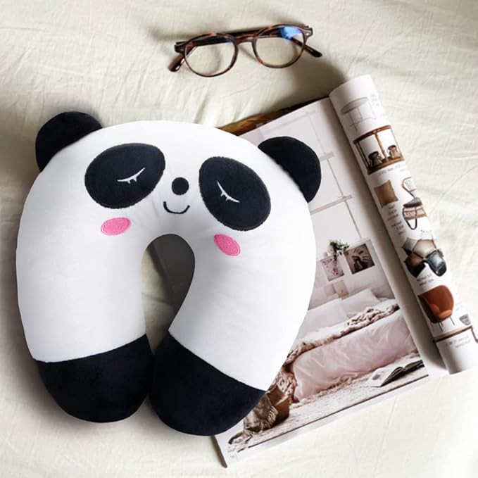 EKDJKK Travel Pillow for Kids, Cute Animal Neck Pillow Support U Shaped Cushion Plush Soft Rest Reading Pillow Sleeping Pillow for Airplane Train Car (Panda)