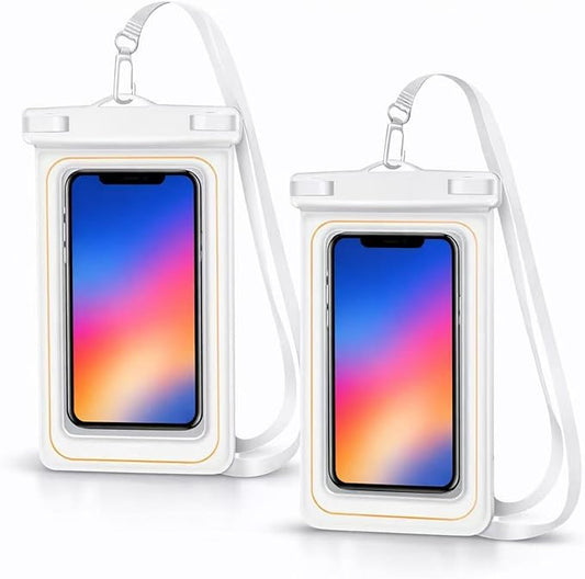 2-Pack IPX8 Floating Waterproof Phone Pouch, Dry Bag with Lanyard, Fits up to 7.2”, Compatible with iPhone 16/15/14/13 Pro Max, Galaxy S25/S24 Ultra, Pixel for Snorkeling, Kayaking (White-White)