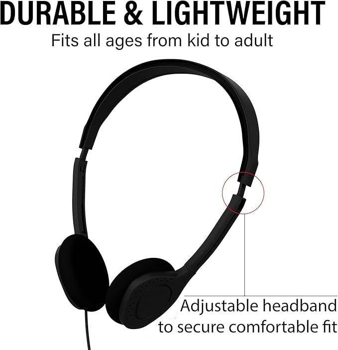 Maeline Bulk Classroom Student Headphones On Ear Stereo Headphones Flexible Adjustable Band for Kids Online Learning, Library, School, Airplane, Travel - 3.5mm Plug - 300 Pack - Multi