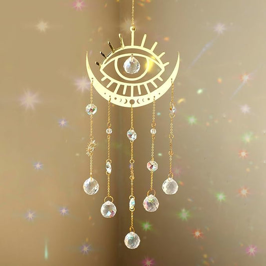 Artilady Evil Eye Garden Suncatcher - Large Prisms Crystal Ball Wind Chimes for Outside Sun Catcher Indoor Window Boho Witchy Room Home Bedroom Decor Christmas Housewarming Gift for Her