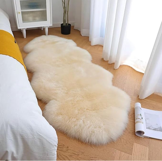 WL&ALLEN Genuine Thick and Lush 3 Inch Pile Luxury Australian Sheepskin Wool Area Rug | Large Single & Half Pelt 2'6" x 5', Ivory White