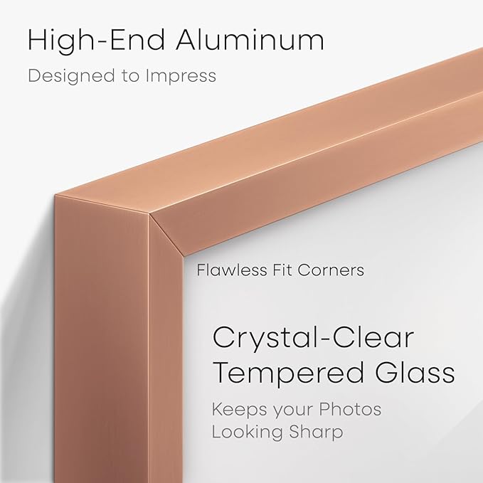 Homeforia 10x13 Picture Frame Rose Gold, High End Metal 10x13 Wall Hanging Frame with Mat 8.5x11, 10 x 13 Poster Frames Matted to 8.5 x 11 inch Photo, 10by13 Frames, Tempered Glass, Wall Kit, Set of 1