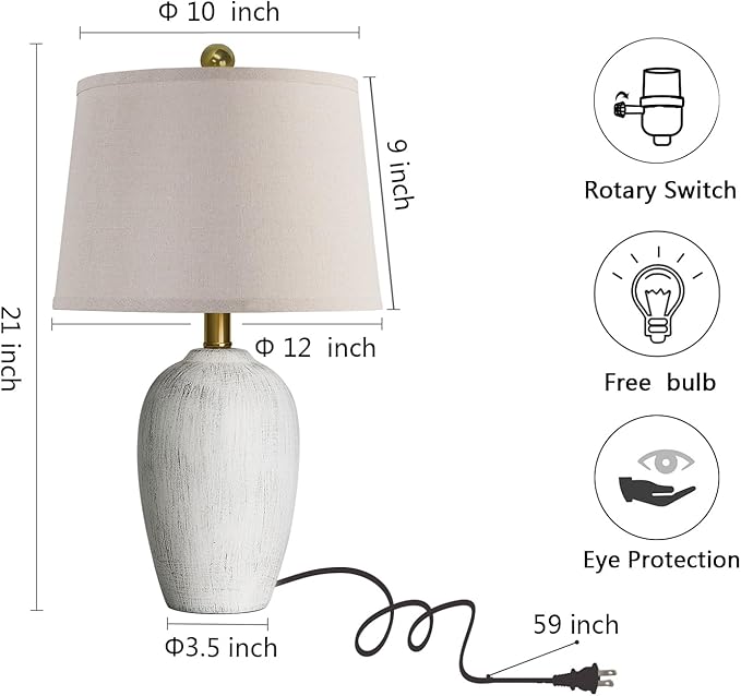 21'' Set of 2 Rustic Ceramic Table Lamps for Living Room Bedroom, Farmhouse Vintage Nightstand Lamps for Office Entryway End Table, 2 Bulbs Included