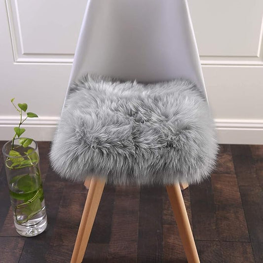Softlife Grey Faux Fur Sheepskin Chair Cover 2 PCs Seat Cushion Pad Super Soft Area Rugs for Living Bedroom Sofa Dorm (1.6ft x 1.6ft)