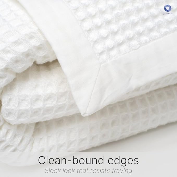 GOTS Certified Organic Cotton Waffle Weave Blanket, Queen Bed Size, 90"X90"Cozy Throw Blanket for Couch, Modern Home Decor, Throw Blankets, Comfy Waffle Blanket & Soft Bed Blankets -White