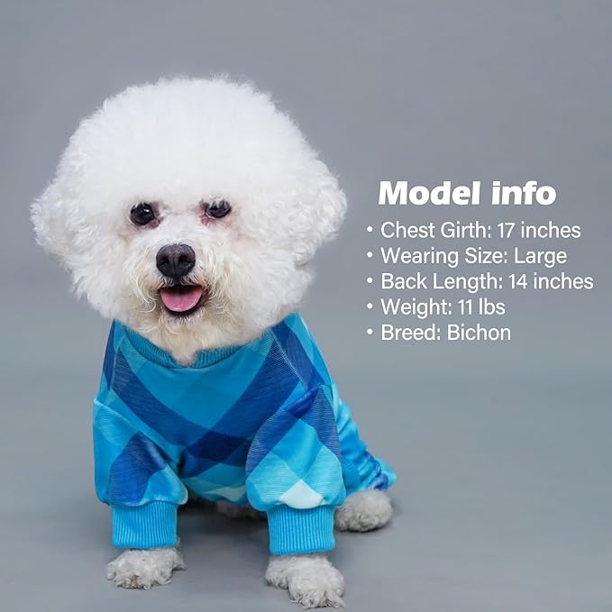 KYEESE Dog Pajamas Comfy Pet Clothes Velvet Doggie Jammies Plaid Dog Pajamas for Small Dogs Boy Girl Stretchy Onesie Lightweight Pjs Soft Coat,Blue, Medium