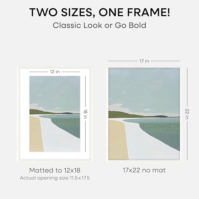 Homeforia 17x22 White Picture Frame, High End Oak 17x22 White Wooden Poster Frames with Mat 12x18 for Print, 17 x 22 Wood Frame Matted to 12 x 18 Photo, 22x17 Frame, Tempered Glass, Wall Kit, Set of 1