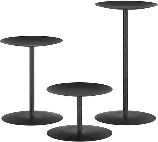 smtyle Modern Black Candle Stand Candelabras, Set of 3 Metal Candleholder Sets for Pillar Candles, Minimalist Farmhouse Decor for Fireplace Mantel & Dining Table Centerpiece