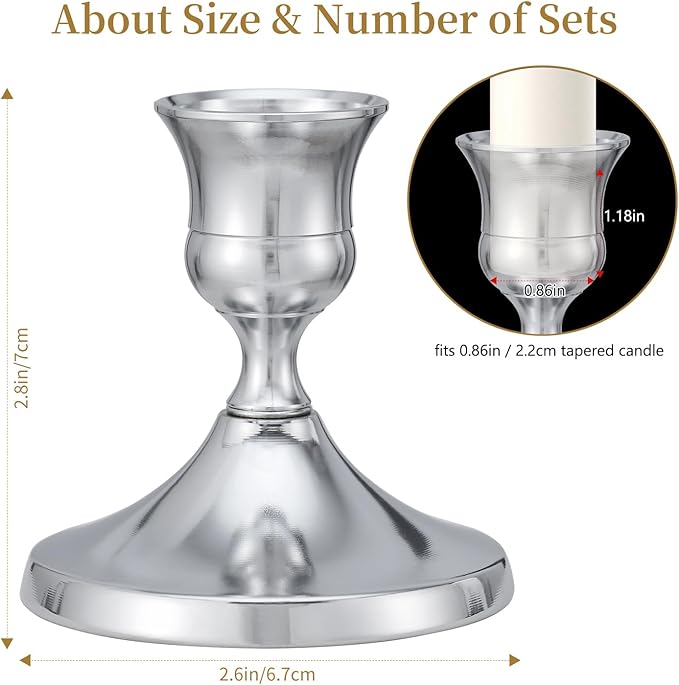 Candlestick Holders Taper Candle Holders, 24PCS Silver Candle Holder Set for Table Centerpiece, Vintage Candle Stand for Table Centerpieces, Home Decor,Weddings,Festival and Parties (24, Silver)