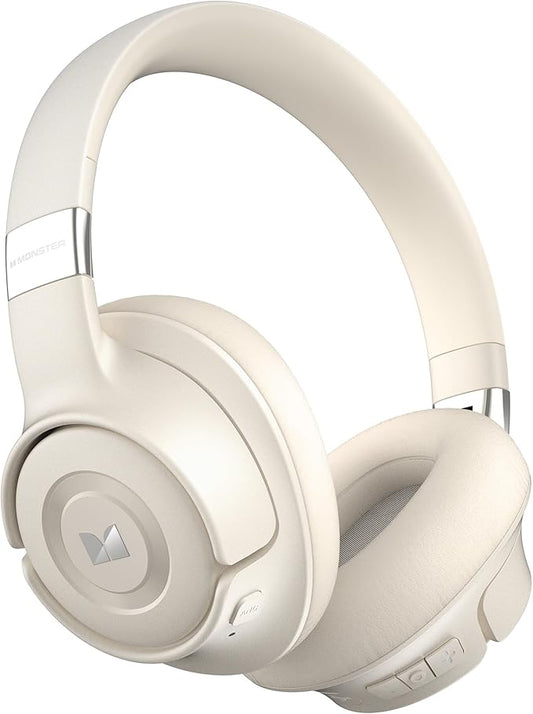 Monster Persona SE ANC Active Noise Cancelling Headphones, Over Ear Bluetooth Headphones Wireless, 60H Playtime, HiFi Stereo Audio, Deep Bass, Built-in Mic, Memory Foam Ear Cups for Home (White)