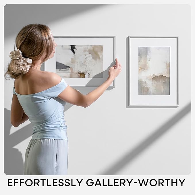 Homeforia 14x24 Picture Frame Silver, High End Metal 14x24 Frames with Mat 11x22 for Photo, 14 x 24 Silver Poster Frame Matted to 11 x 22 Print, 24x14 Hanging Frame, Tempered Glass, Wall Kit, Set of 1