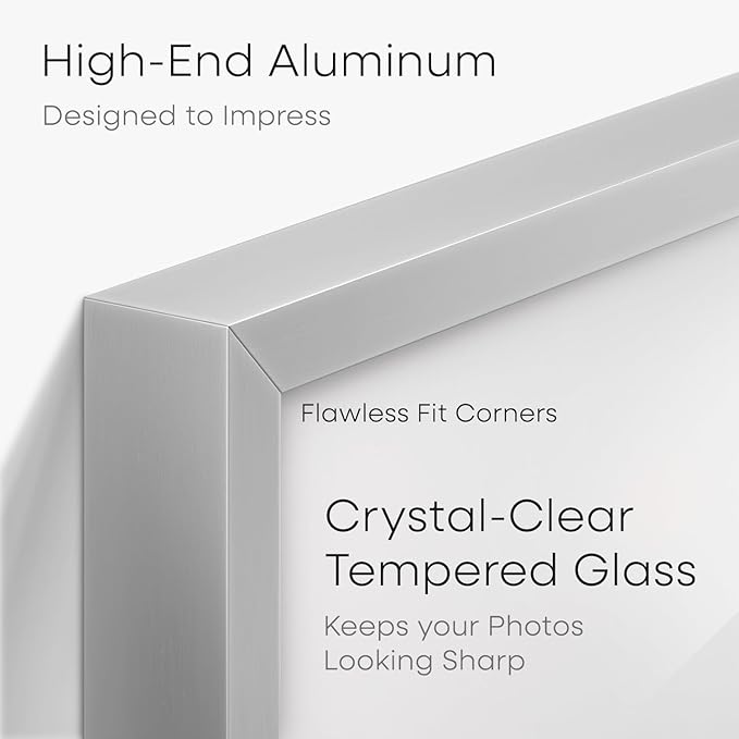 Homeforia A2 Poster Frame Silver, High End Metal A2 Picture Frames Silver with Mat A3 Print, 16.5x23.4 Frames Matted to 11.7x16.5 Photo, 16.5 by 23.5 Hanging Frames, Tempered Glass, Wall Kit, Set of 1